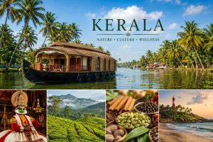 Best things to do in Kerala including backwaters, tea plantations, Kathakali, spices, and beaches