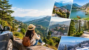 Scenic hill stations near Delhi with mountain views, forests, winding roads and a lake