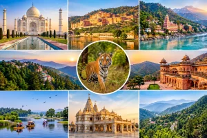Tourist destinations outside Delhi featuring the Taj Mahal, hill stations, temples, lakes and wildlife